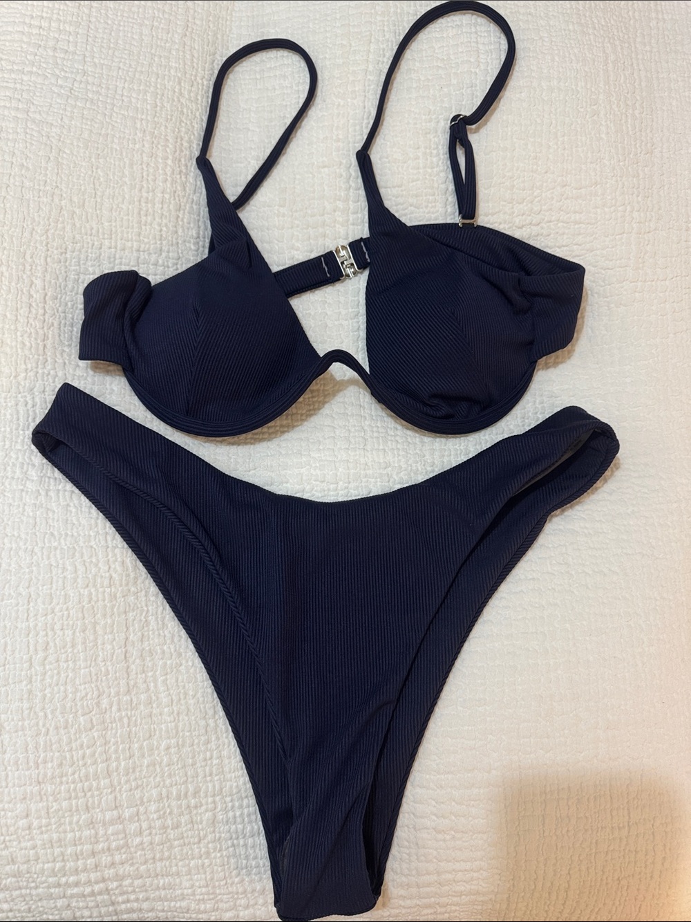 SHEIN Navy Ribbed Underwire Bikini Set